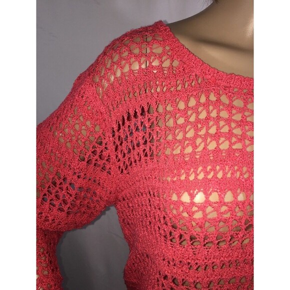 United States Sweaters Medium Coral Colored Open Knit Crochet Layering Sweater - Picture 5 of 12